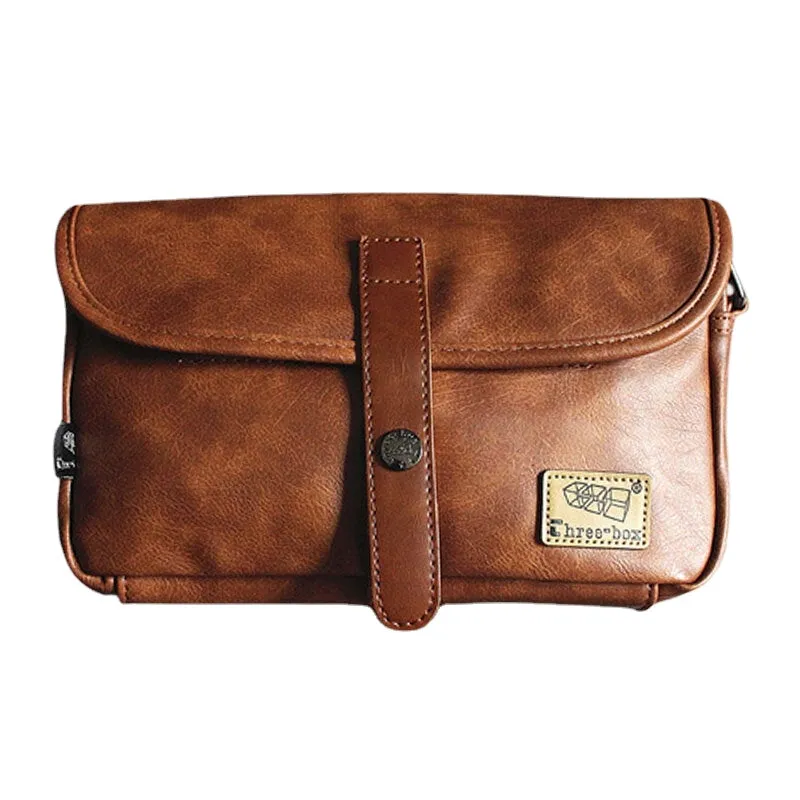 Men PU Leahter Solid Color Flap-Over Crossbody Bags Large Capacity Shoulder Bag Travel