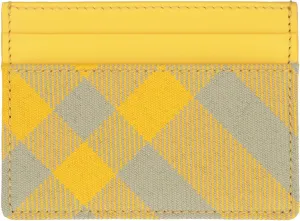 Men's Leather And Checked Fabric Card Holder in Yellow | 8079466153980 Color B7363