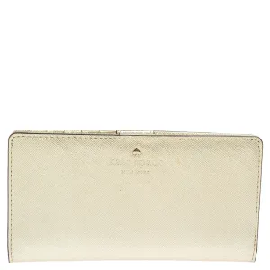 Metallic Gold Leather Long Flap Wallet