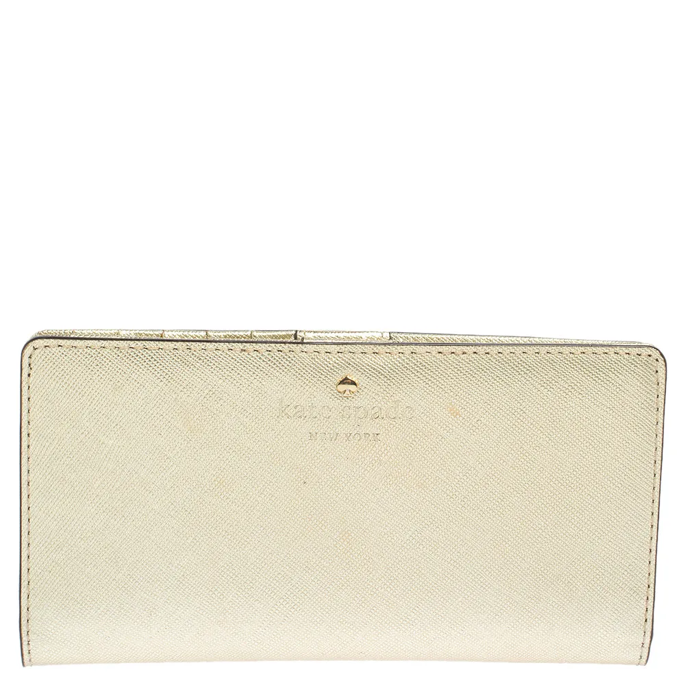 Metallic Gold Leather Long Flap Wallet