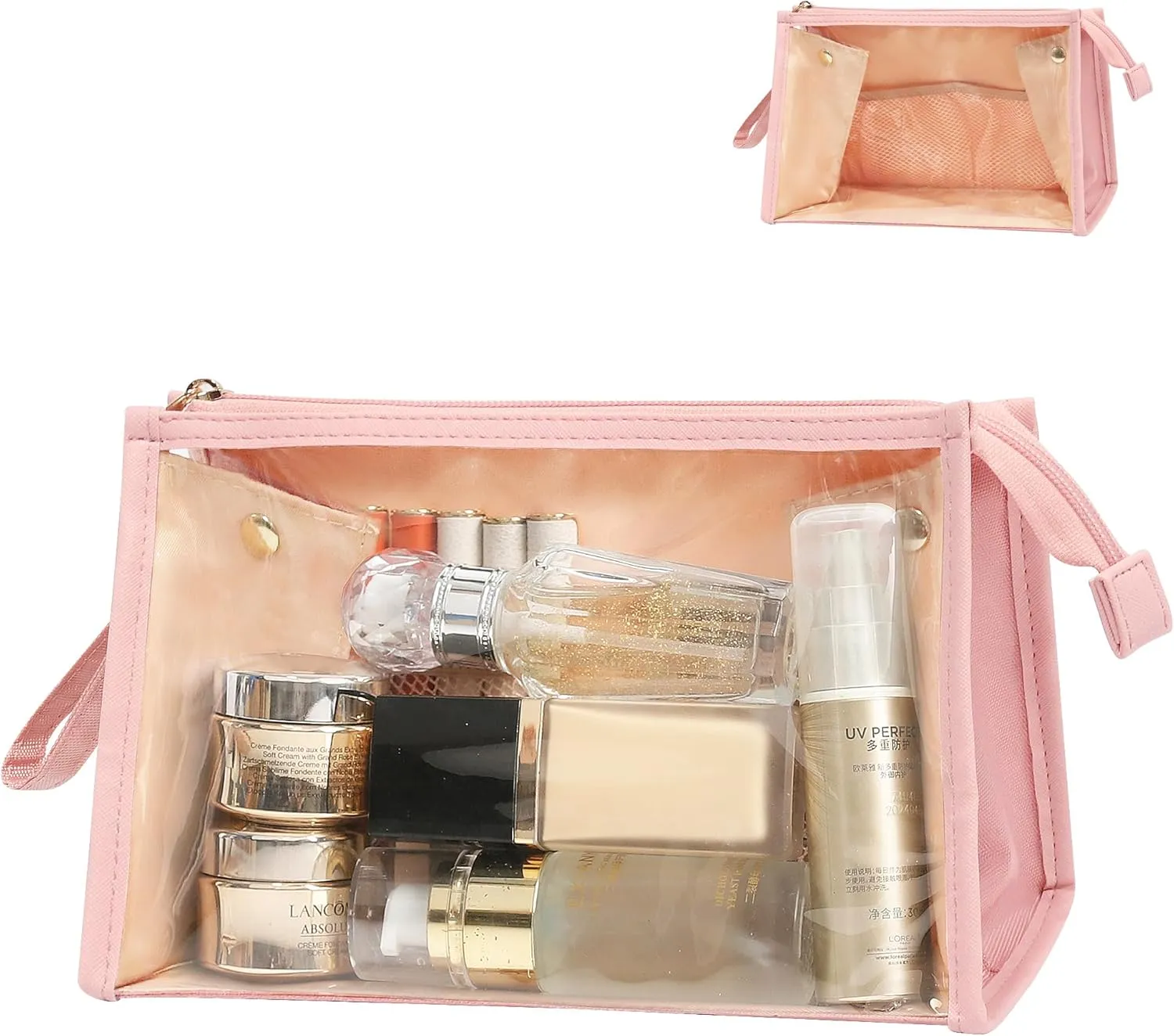 MONSTINA Makeup Bag, Clear Cosmetic Case Large Capacity, Portable Travel Makeup Case Organizer, Waterproof Toiletry Bag, Easter Birthday Gifts, Pink