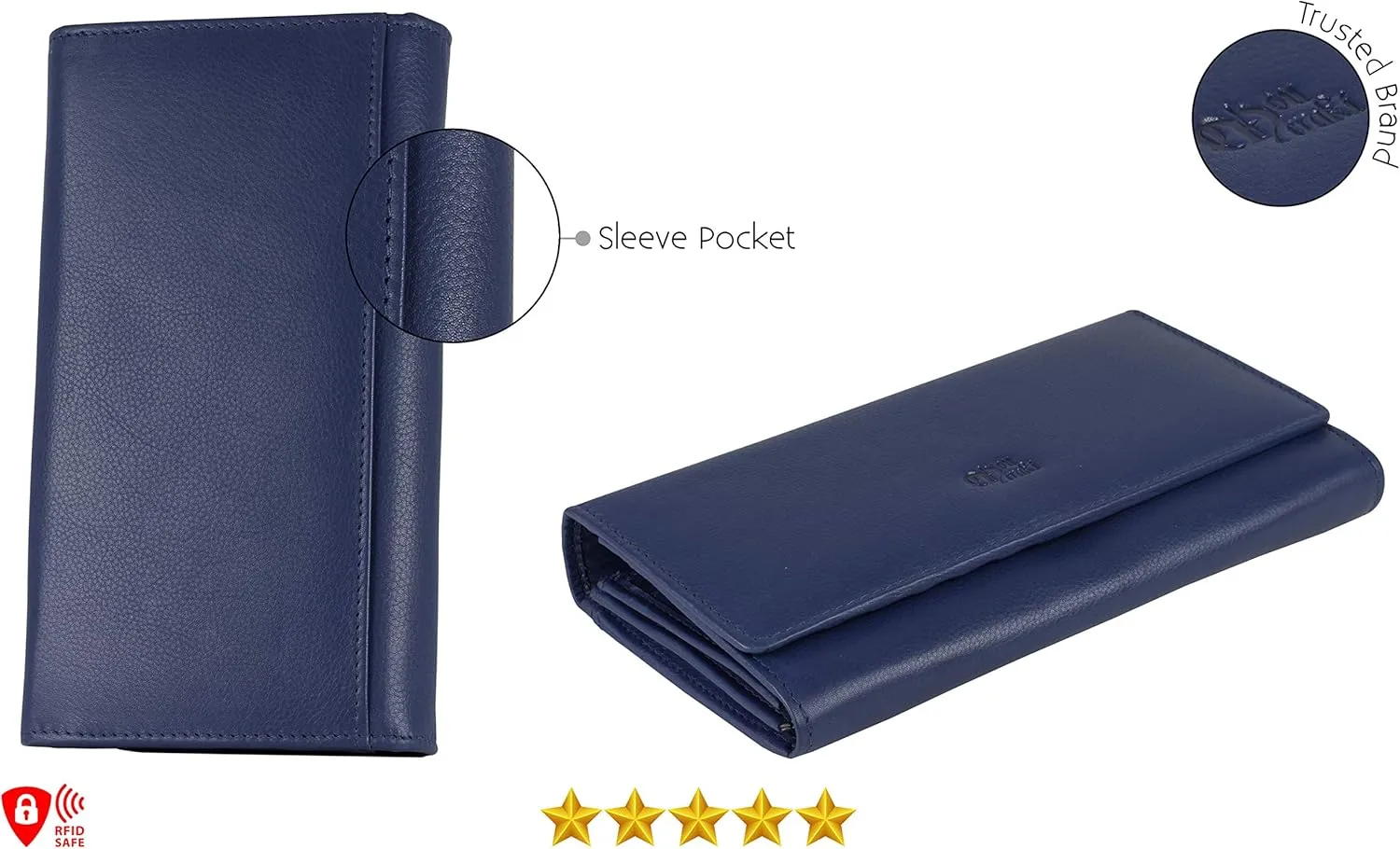 Mou Meraki Women RFID Blocking Genuine Leather Bifold Wallet-Clutch For Women-Shield Against Identity Theft
