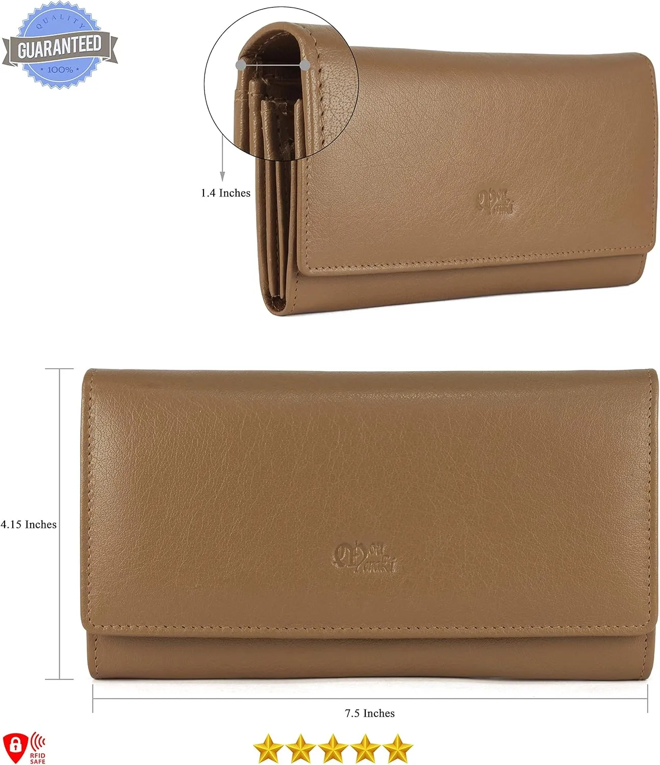 Mou Meraki Women RFID Blocking Genuine Leather Bifold Wallet-Clutch For Women-Shield Against Identity Theft