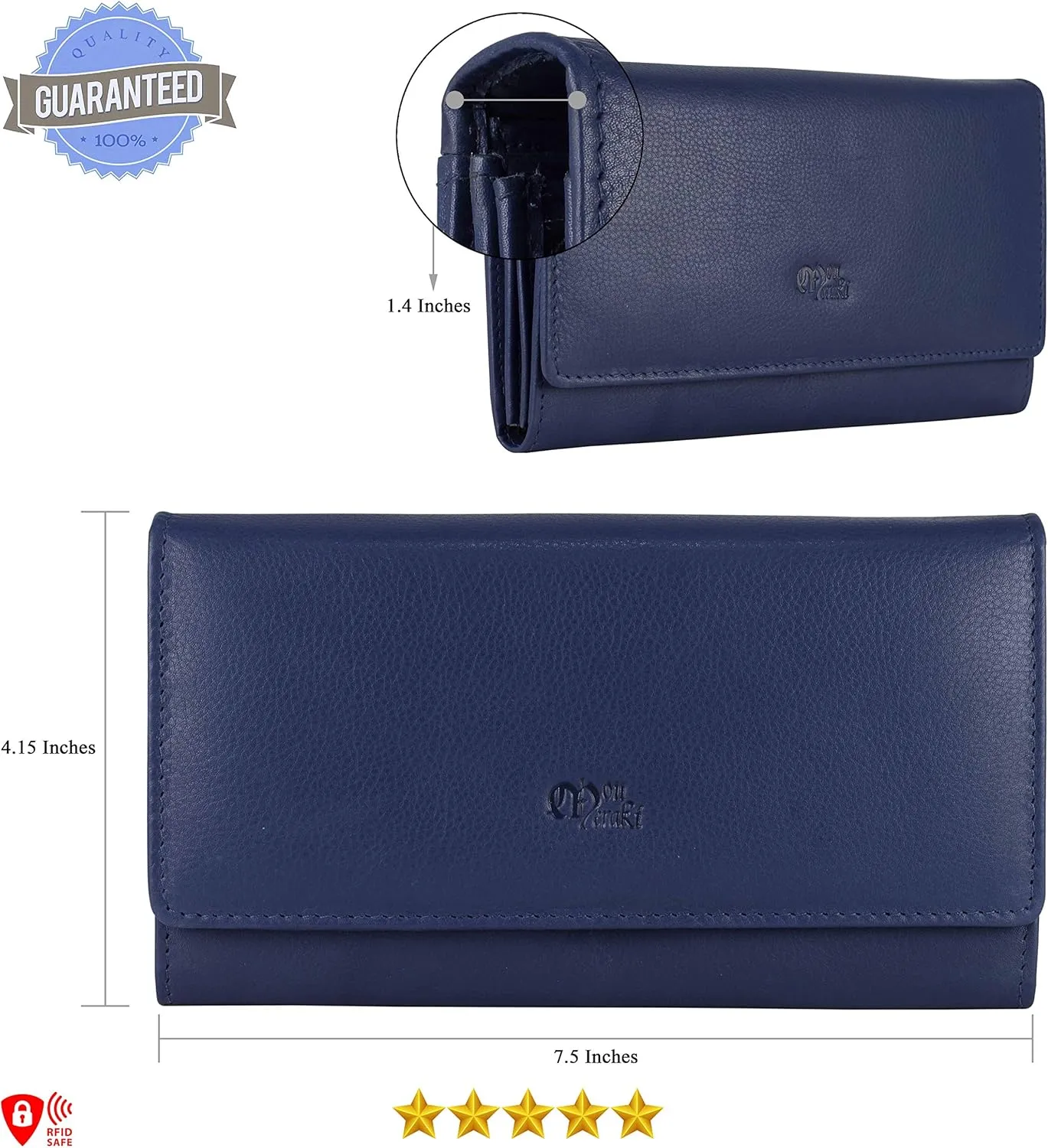 Mou Meraki Women RFID Blocking Genuine Leather Bifold Wallet-Clutch For Women-Shield Against Identity Theft