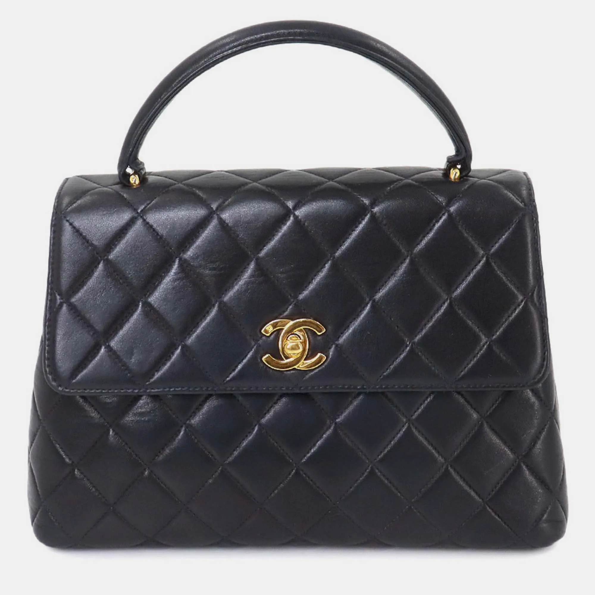 Navy Leather Matelasse Handbag