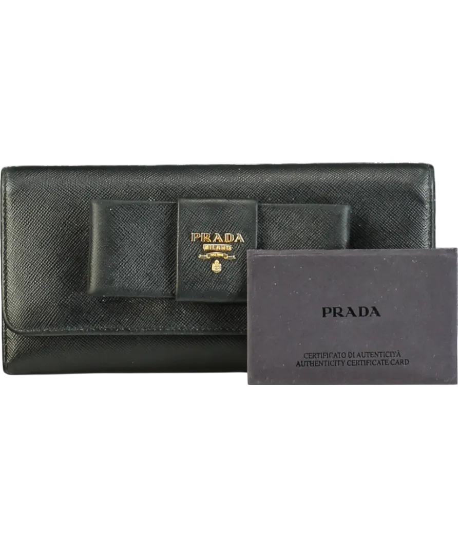 Prada Black Saffiano Ribbon Leather Long Wallet