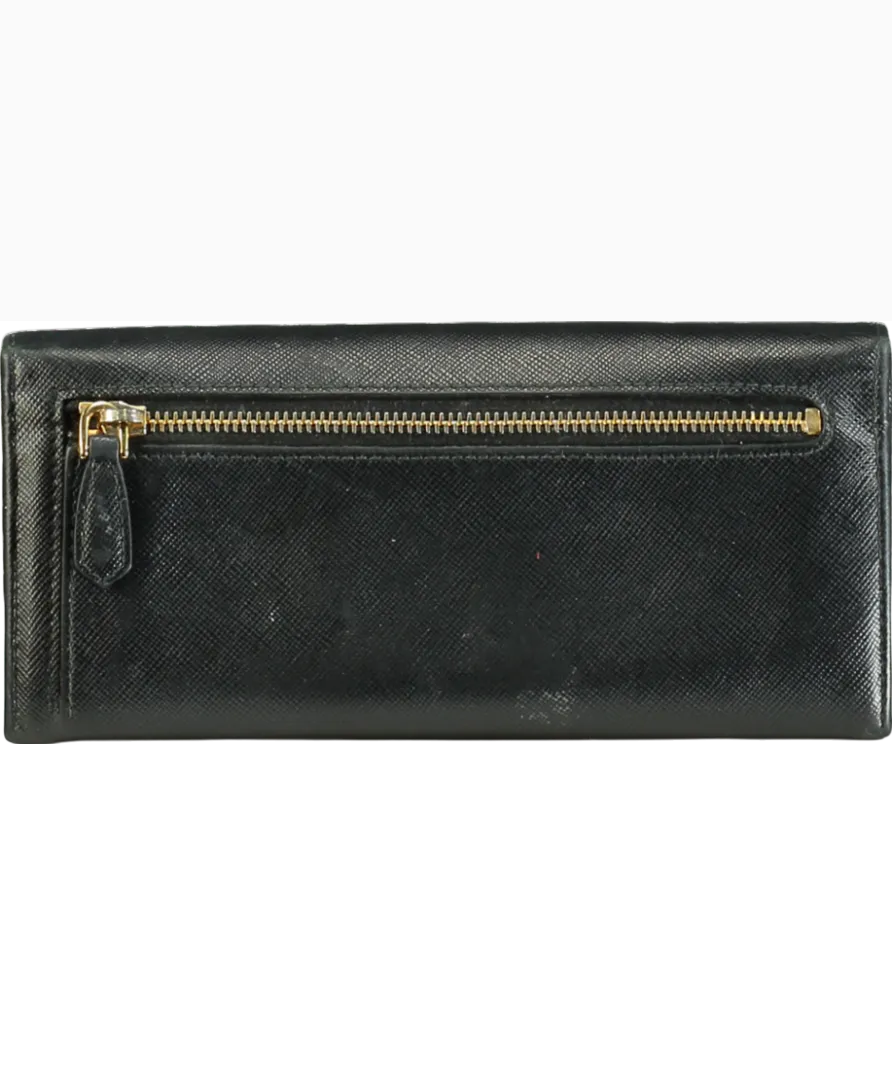 Prada Black Saffiano Ribbon Leather Long Wallet