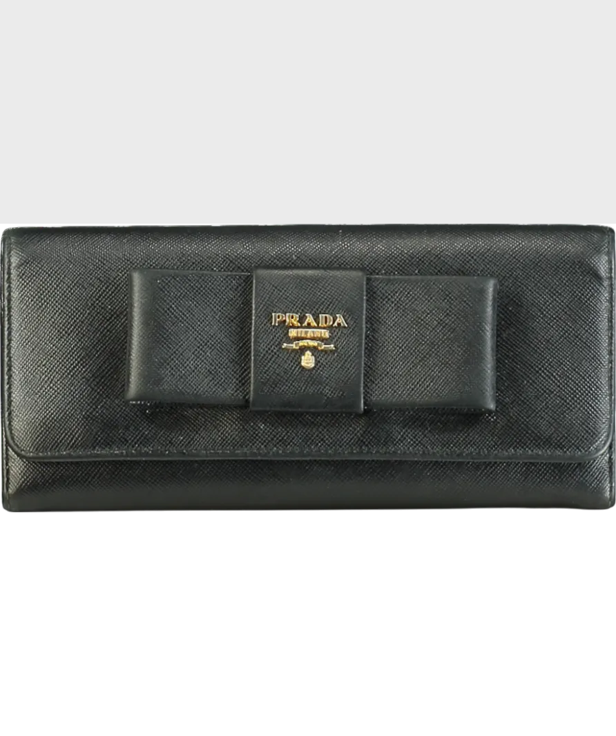 Prada Black Saffiano Ribbon Leather Long Wallet