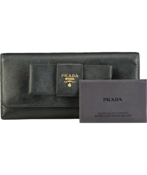 Prada Black Saffiano Ribbon Leather Long Wallet