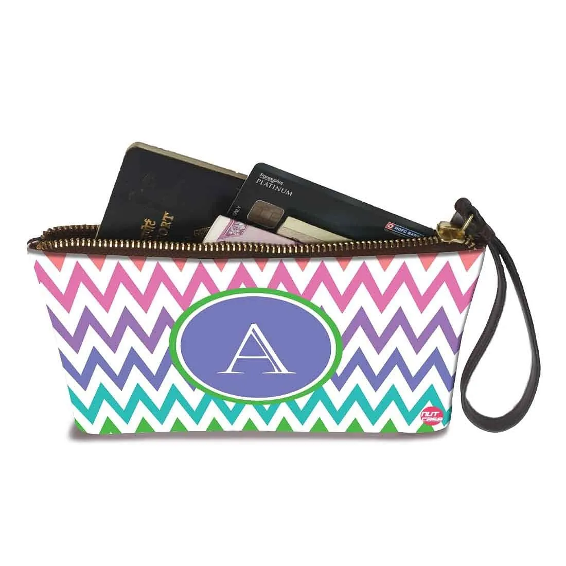 Small Leather Coin Purse - Zig Zag Lines Multicolor