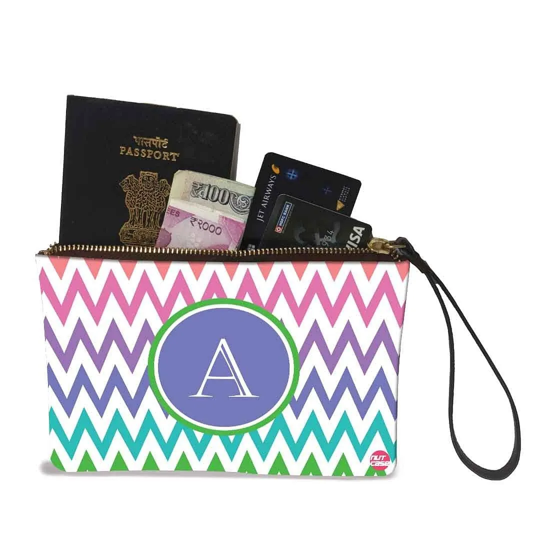 Small Leather Coin Purse - Zig Zag Lines Multicolor