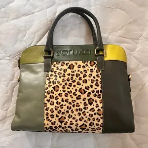 Soruka - Emilia Briefcase, Greens & Cheetah