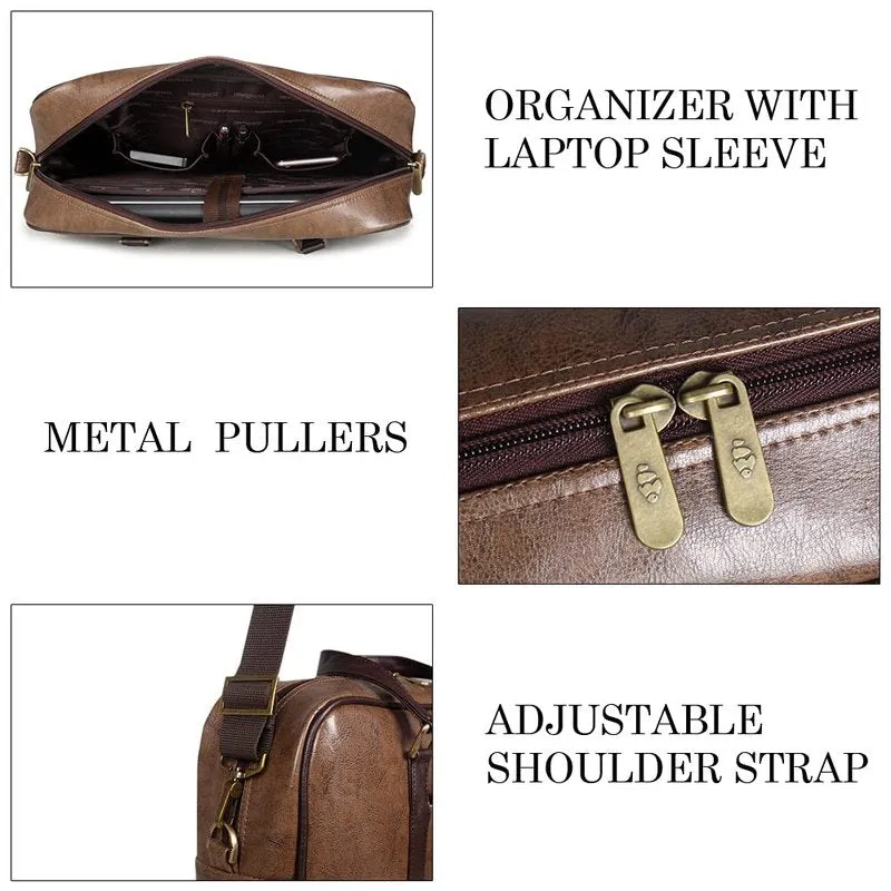 THE CLOWNFISH Bronson Faux Leather Unisex 15.6 inch Laptop Messenger Bag Briefcase (Brown)