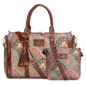 THE CLOWNFISH Combo Of Lorna Printed Handicraft Fabric & Faux Leather Handbag Sling Bag for Women & Aahna Printed Handicraft Fabric Crossbody Sling bag for Women (Dark Pink)