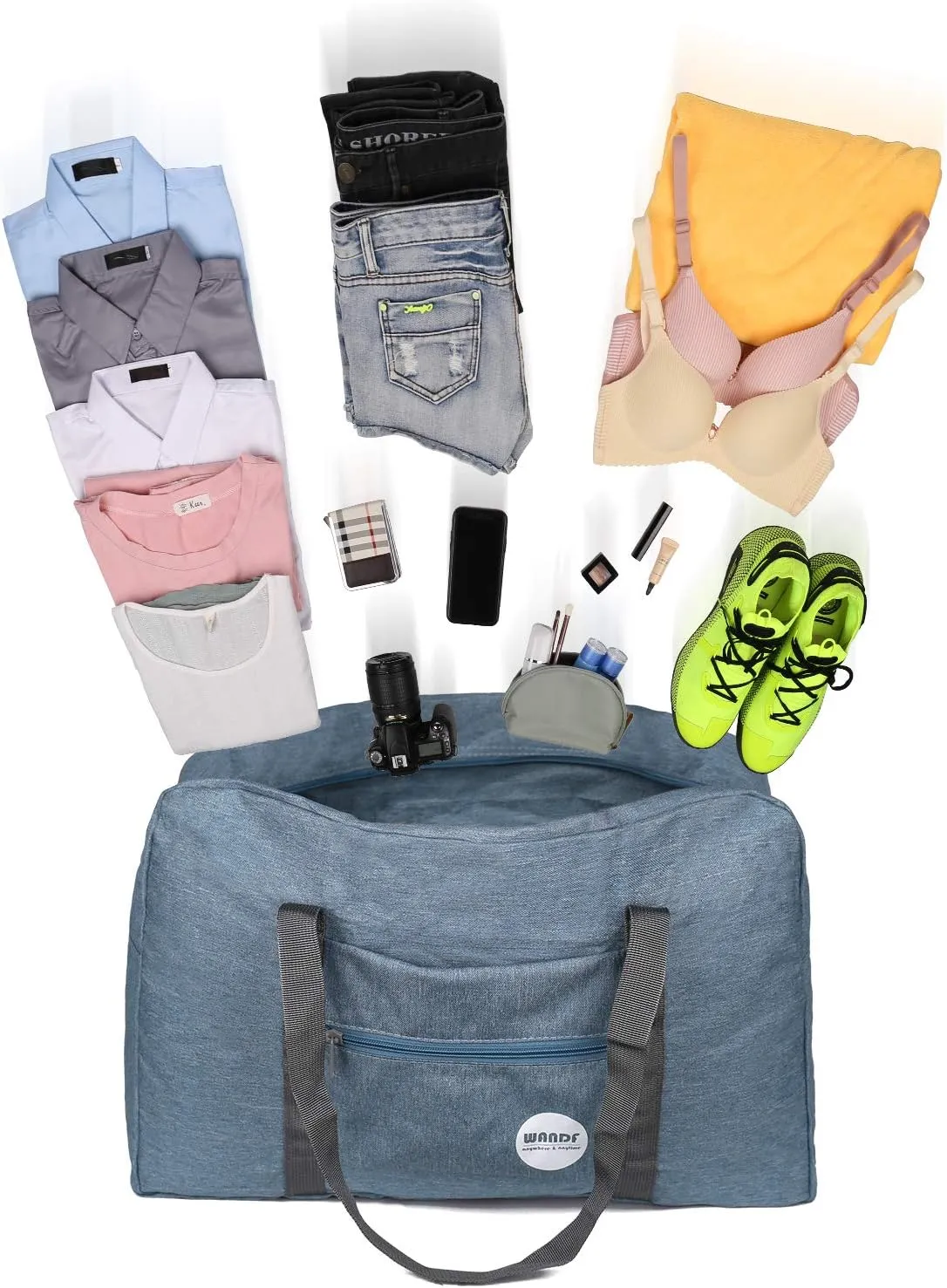 WANDF For Spirit Airlines Personal Item Bag 18x14x8 Travel Duffel Bag Underseat Foldable Carry-on Luggage for Women