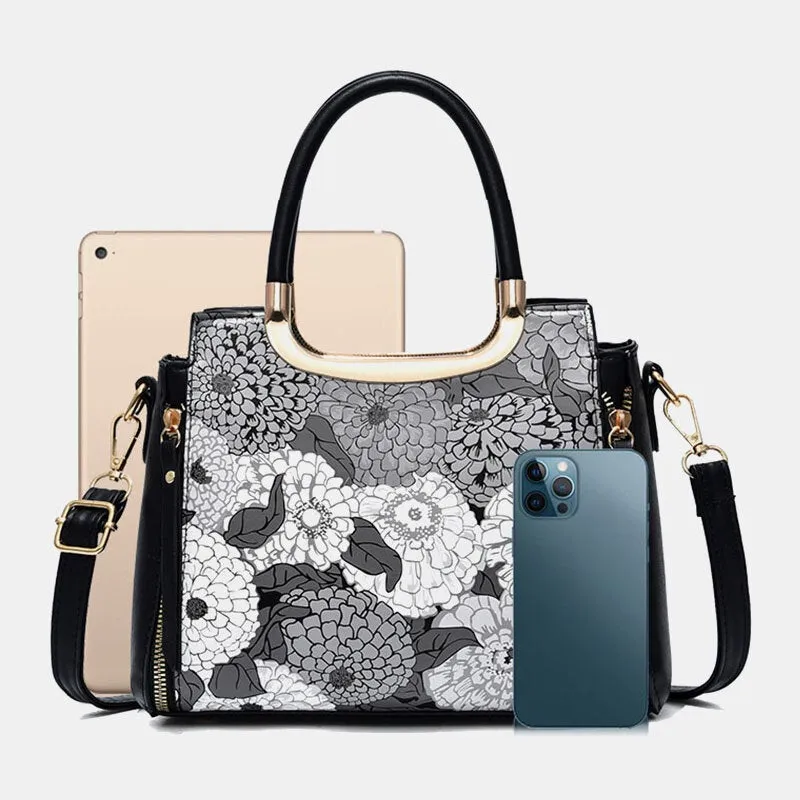 Women Color Flower Print Crossbody Multiple Compartments Zipper Handbag Shoulder Bag