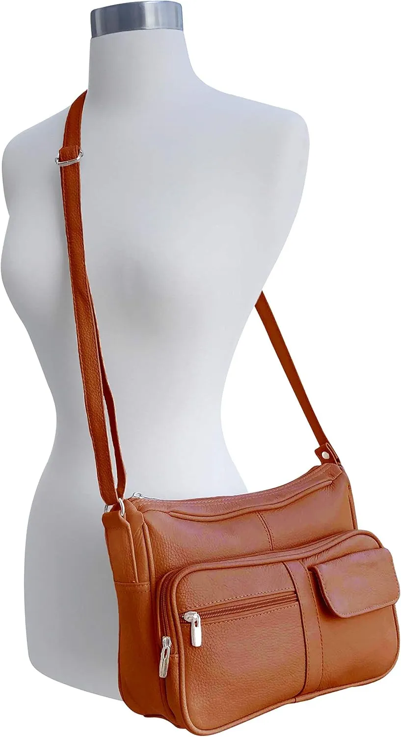 Women's Genuine Leather Cross Body Shoulder Strap Organizer Purse, (One Size)