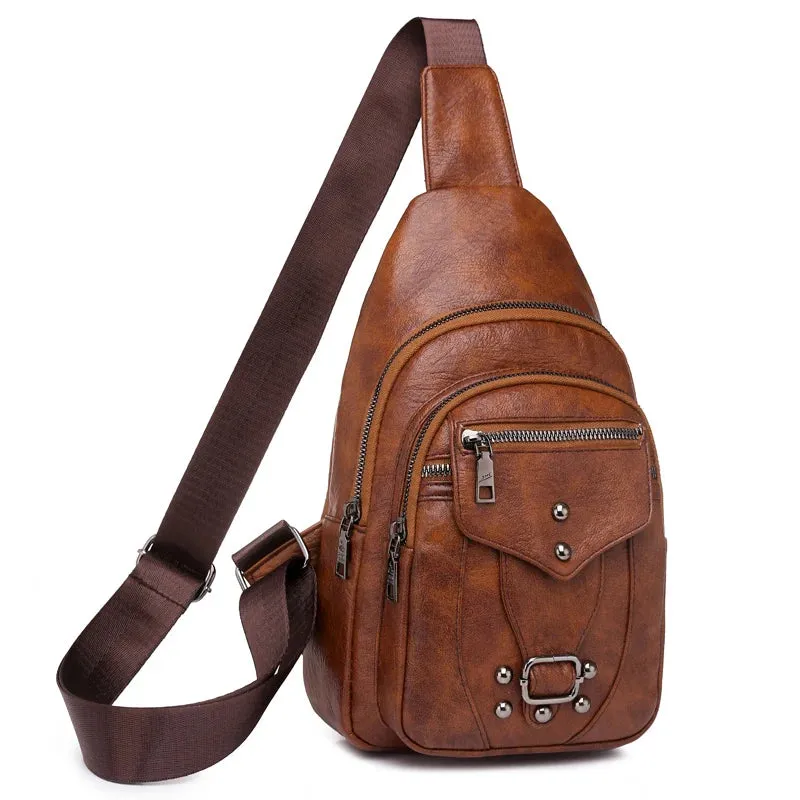 Women's Vintage Chest Pack Retro PU Leather Shoulder Bag