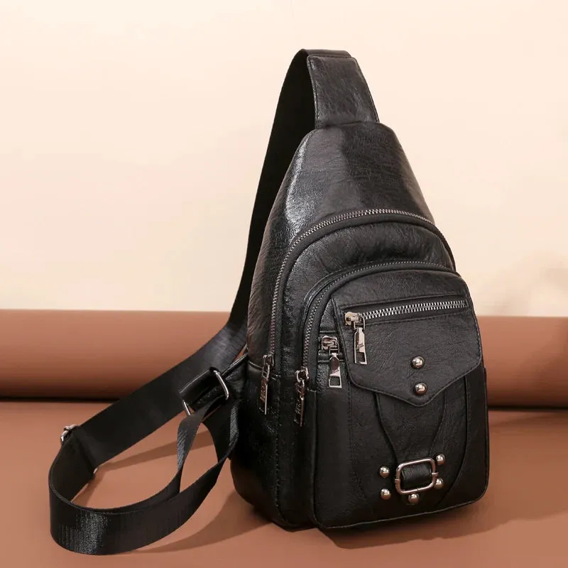 Women's Vintage Chest Pack Retro PU Leather Shoulder Bag