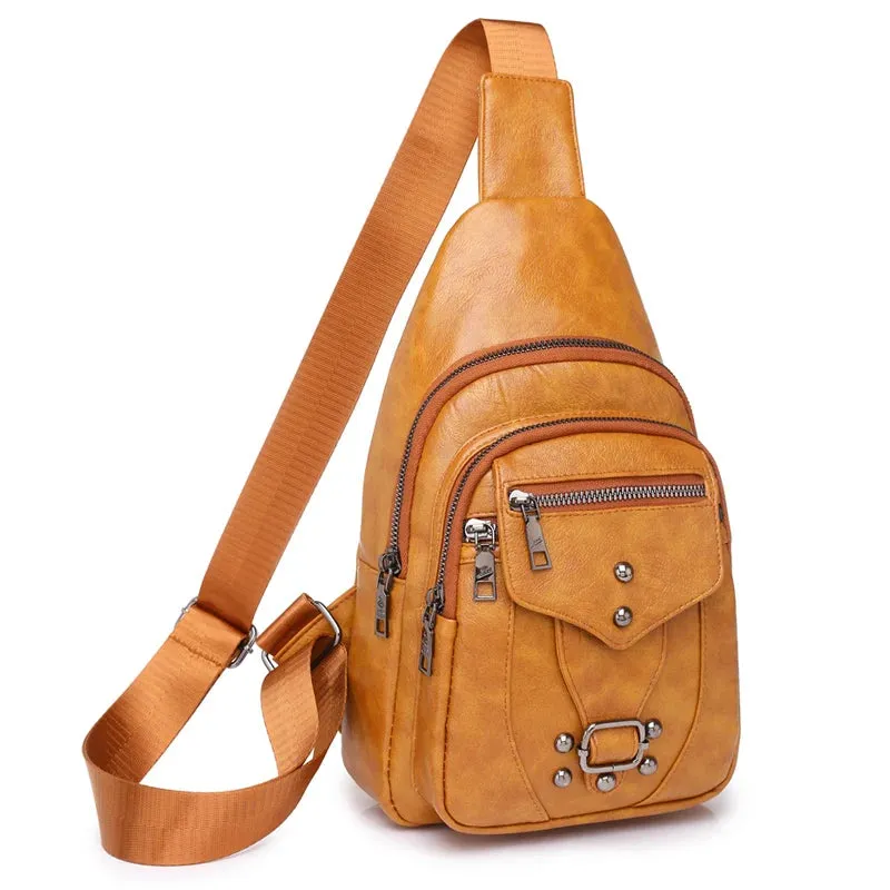 Women's Vintage Chest Pack Retro PU Leather Shoulder Bag