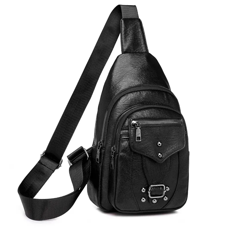 Women's Vintage Chest Pack Retro PU Leather Shoulder Bag