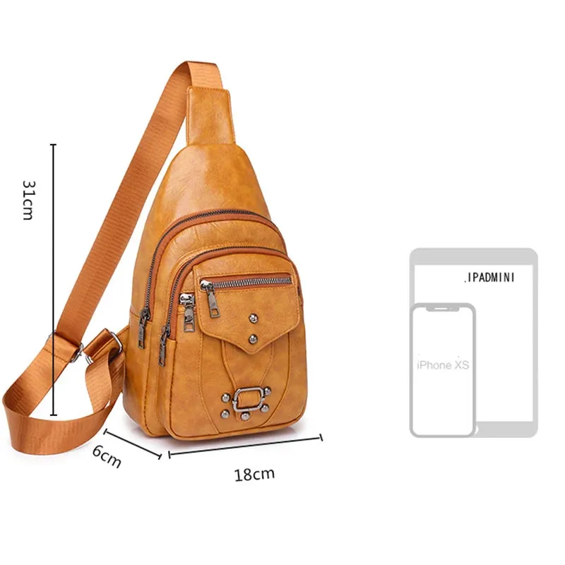 Women's Vintage Chest Pack Retro PU Leather Shoulder Bag