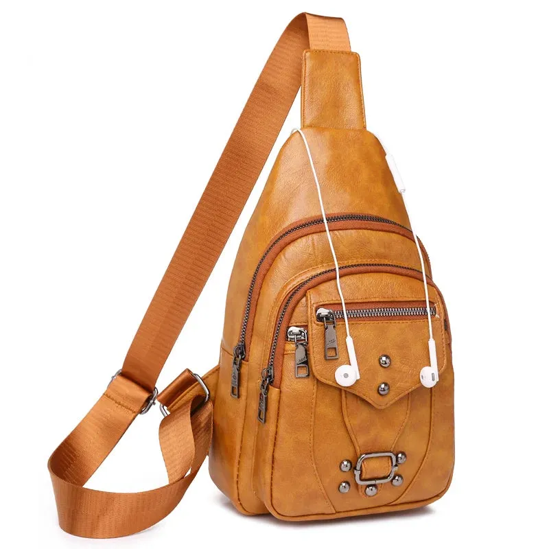 Women's Vintage Chest Pack Retro PU Leather Shoulder Bag