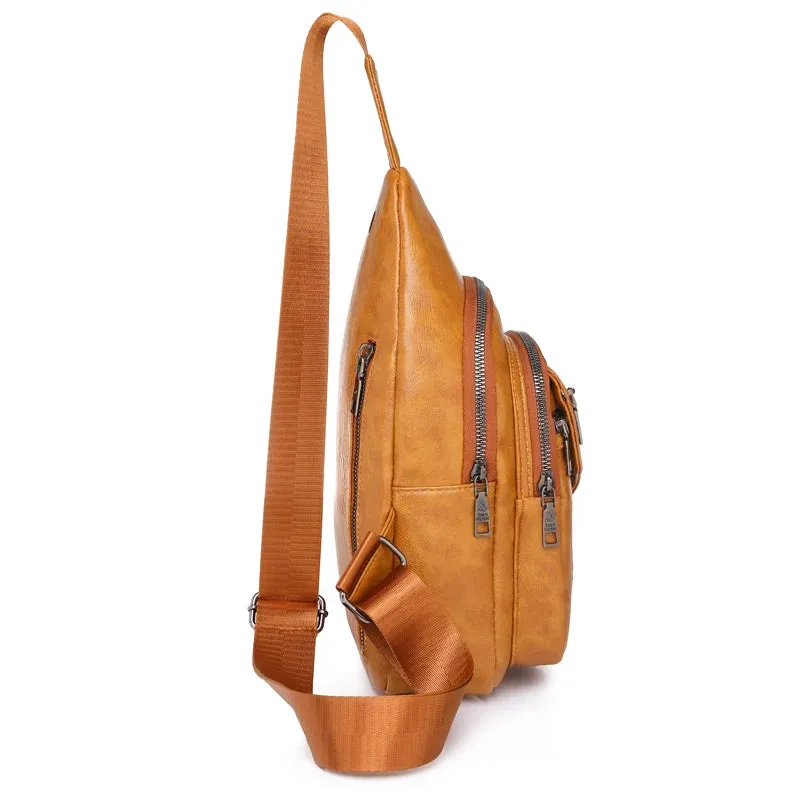 Women's Vintage Chest Pack Retro PU Leather Shoulder Bag