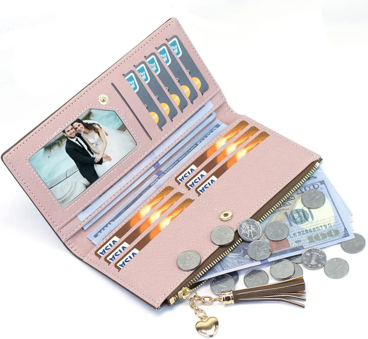 Womens Wallet Cute Elegant Long Slim Card Holder Case Minimalist Coin Purse Thin Tassels Zip Clutch Wallets for Girls Ladies