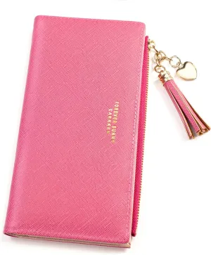 Womens Wallet Cute Elegant Long Slim Card Holder Case Minimalist Coin Purse Thin Tassels Zip Clutch Wallets for Girls Ladies