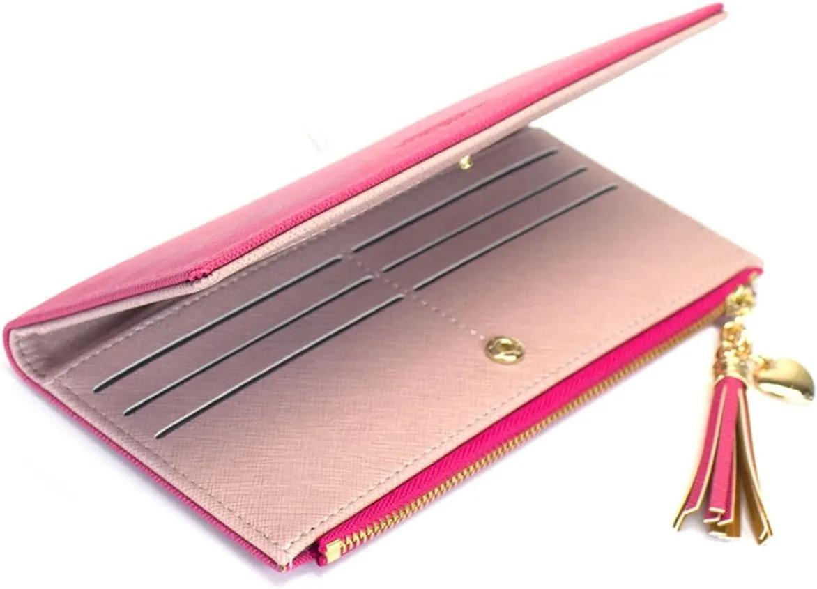 Womens Wallet Cute Elegant Long Slim Card Holder Case Minimalist Coin Purse Thin Tassels Zip Clutch Wallets for Girls Ladies