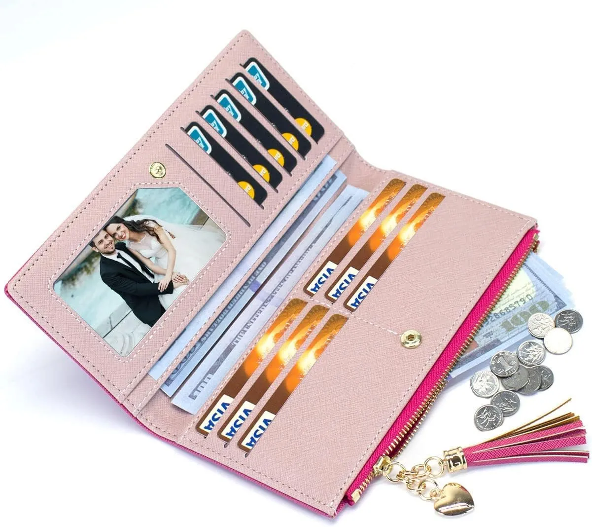 Womens Wallet Cute Elegant Long Slim Card Holder Case Minimalist Coin Purse Thin Tassels Zip Clutch Wallets for Girls Ladies