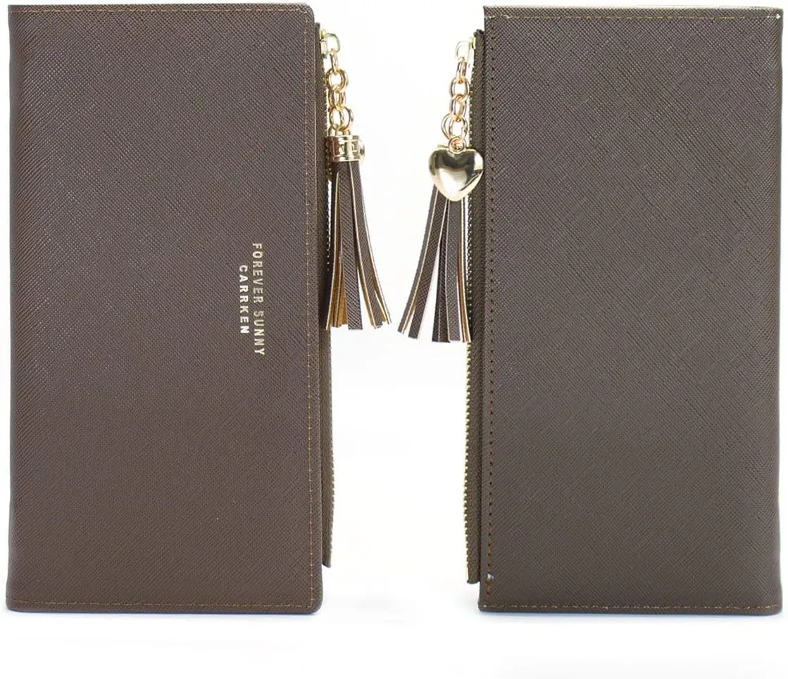 Womens Wallet Cute Elegant Long Slim Card Holder Case Minimalist Coin Purse Thin Tassels Zip Clutch Wallets for Girls Ladies