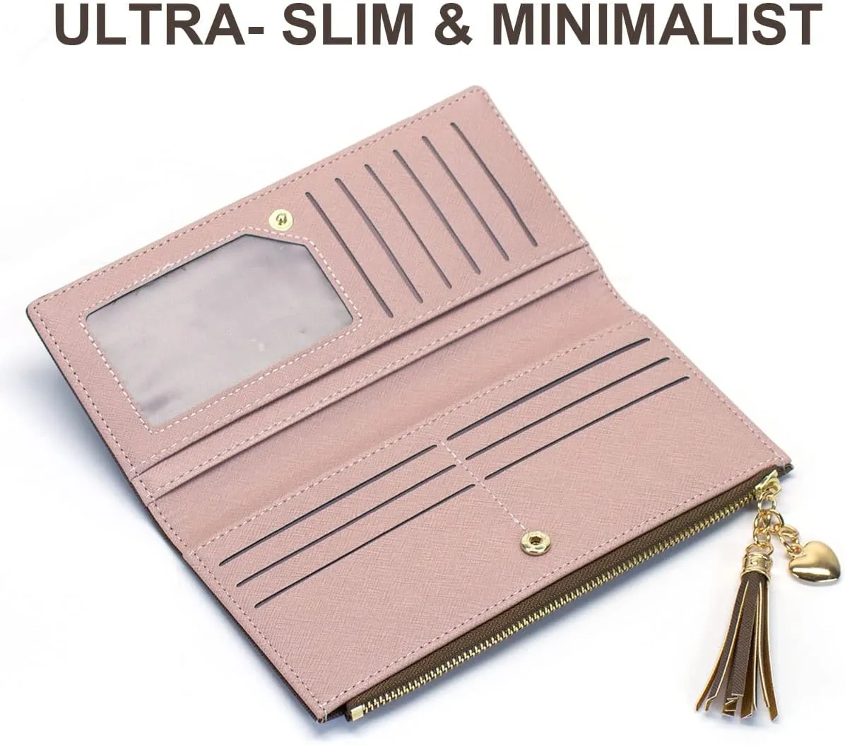 Womens Wallet Cute Elegant Long Slim Card Holder Case Minimalist Coin Purse Thin Tassels Zip Clutch Wallets for Girls Ladies
