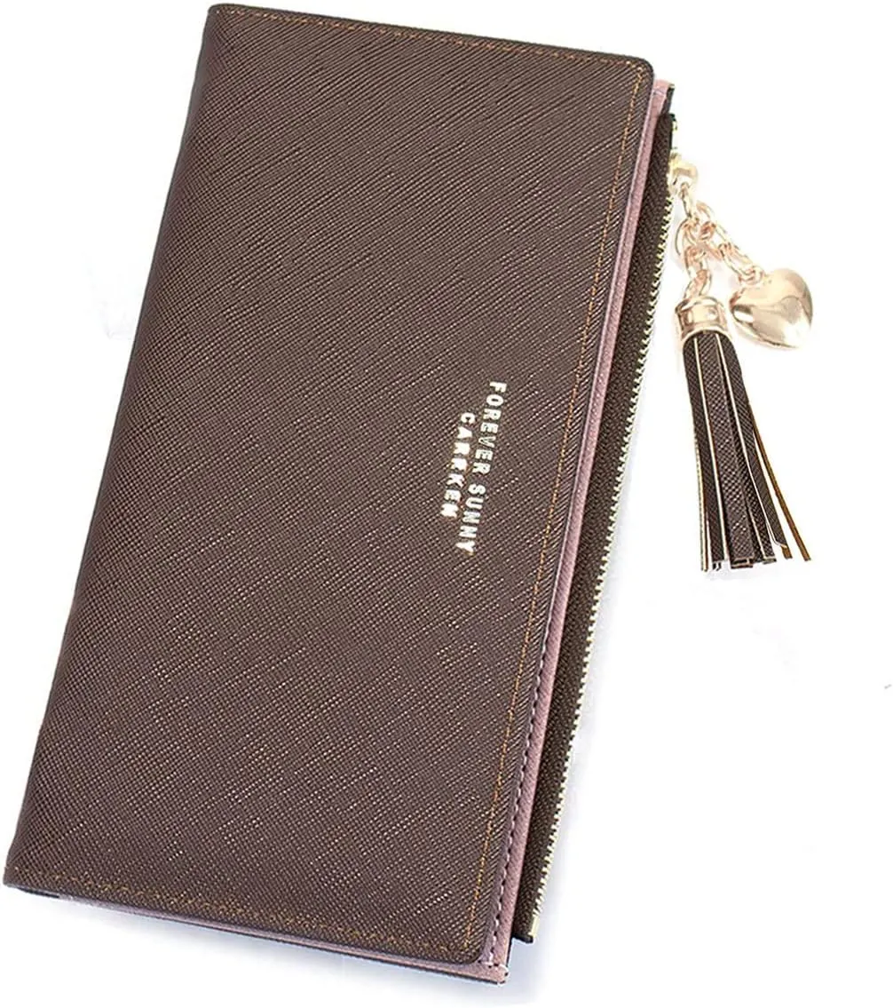 Womens Wallet Cute Elegant Long Slim Card Holder Case Minimalist Coin Purse Thin Tassels Zip Clutch Wallets for Girls Ladies