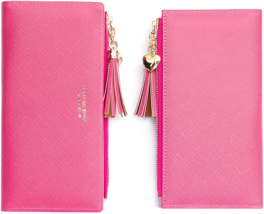 Womens Wallet Cute Elegant Long Slim Card Holder Case Minimalist Coin Purse Thin Tassels Zip Clutch Wallets for Girls Ladies