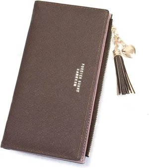 Womens Wallet Cute Elegant Long Slim Card Holder Case Minimalist Coin Purse Thin Tassels Zip Clutch Wallets for Girls Ladies